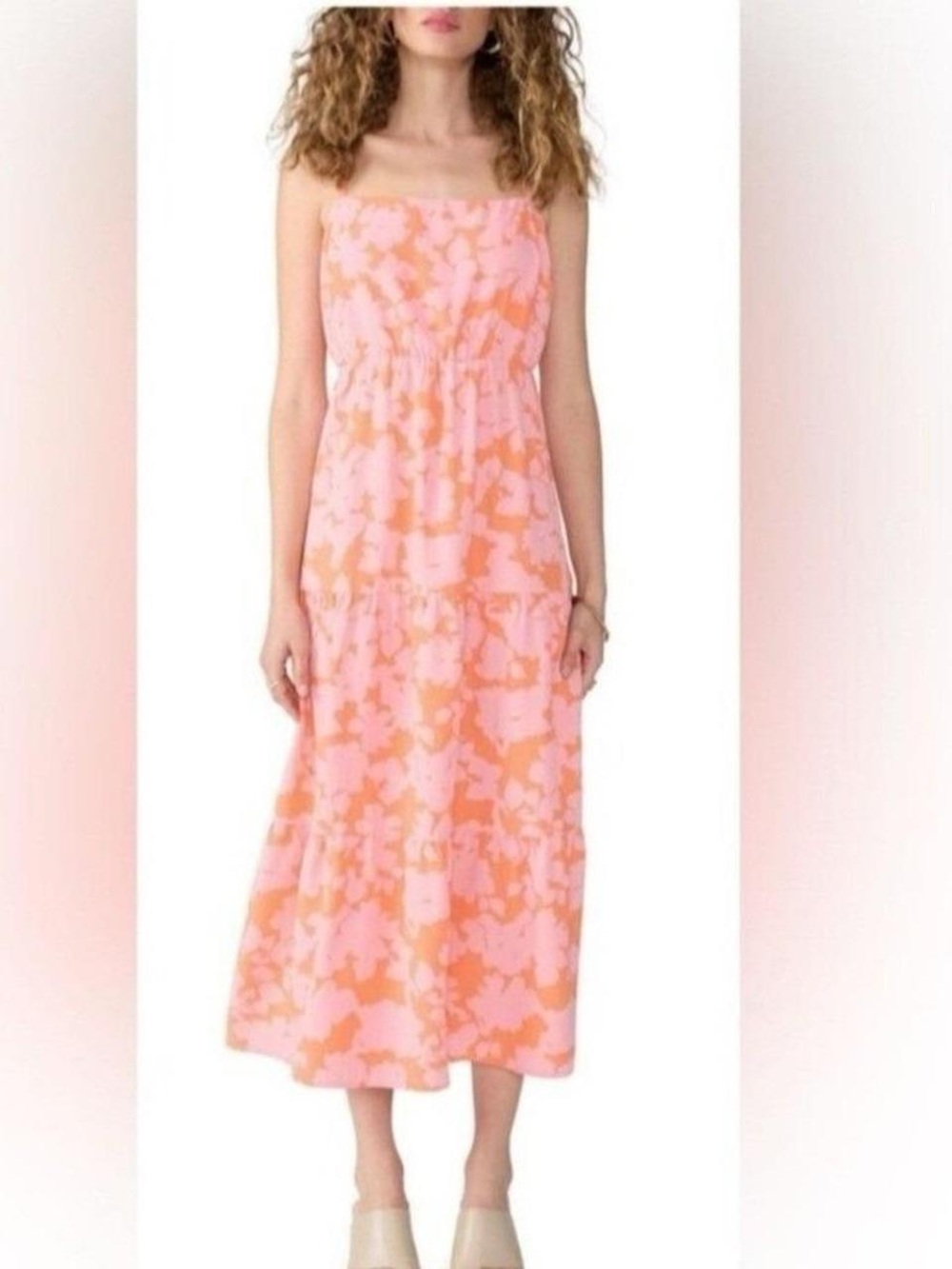 Strapless Pink and Orange Floral Maxi Dress
